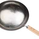 ZhenSanHuan Chinese Hand Hammered Iron Pow Woks and Stir Fry Pans Wooden Handle Round Bottom (30CM, Silver-Not Seasoned)