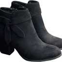 PiePieBuy Women's Tie Knot Chelsea Pump Ankle Boots Closed Toe Stacked Heel Booties Shoes (7.5, Black)