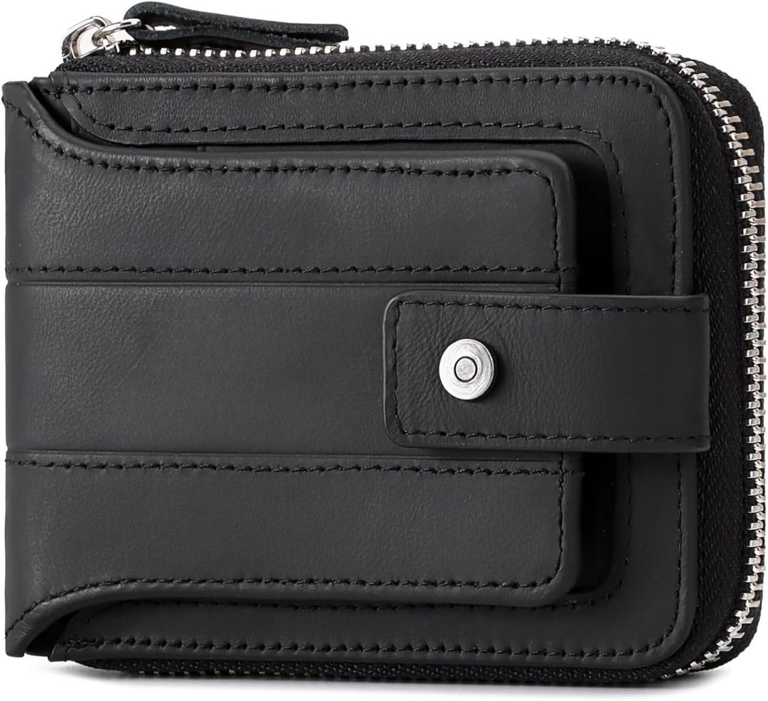 Genuine Leather Bifold Wallet for Men RFID Blocking Zip Coin Pocket 13 Card Slots ID Window Gift (Black01)