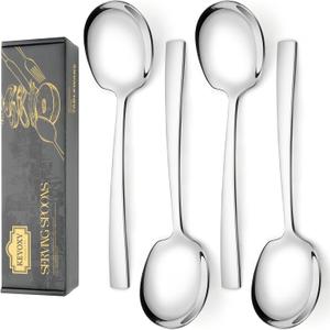 4 Piece Stainless Steel Serving Spoons Set - 4 Large Spoons, 9.2-Inch, Dishwasher Safe, for Parties/Kitchen/Buffet/Catering (Silver)