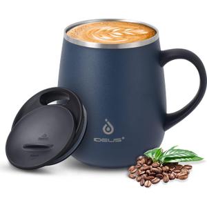 Ideus 16 oz Insulated Coffee Mug with Handle and Lid, Double Wall Stainless Steel Vacuum Thermal Coffee Mug, Travel Coffee Cup Thermal Cup for Home and Office, Navy Blue