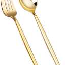 SUT 100PCS Gold Plastic Forks and Spoons Heavy Duty Set, Gold Disposable Silverware, Gold Cutlery, Gold Disposable Utensils, Plastic Flatware Includes 50 Forks, 50 Spoons for Party