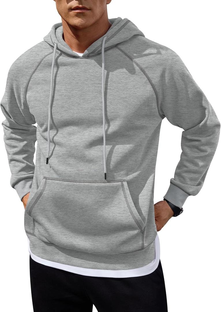 Men's Fleece-Lined Hoodie Thermal Midweight Casual Hooded Sweatshirt with Kangaroo Pocket (S-2XL) (Gray)