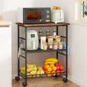 SWTYMIKI Rolling Kitchen Microwave Cart - 3 Tier Microwave Table Stand with Storage Basket and Hooks, Kitchen Utility Cart on Wheels, Coffee Cart Shelf Rack Organizer for Living Room Office, Balcony (Brown)