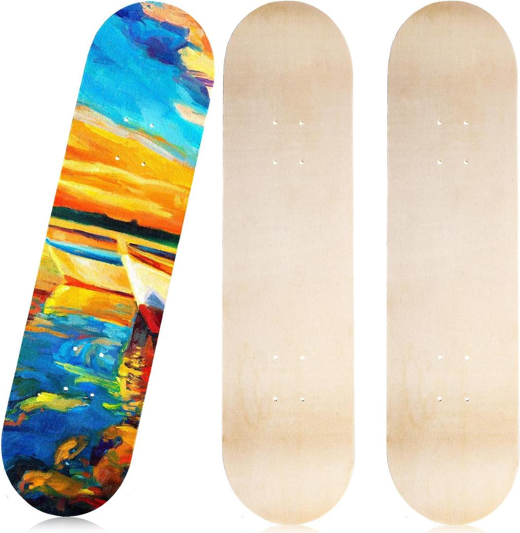 Honoson 3 Pcs Blank Skateboard Decks Bulk 32 x 8 Inch 7 Ply Maple Wooden Plain Skate Decks Natural Wood Double Tail Skateboard for Art Painting Wall Home Decoration