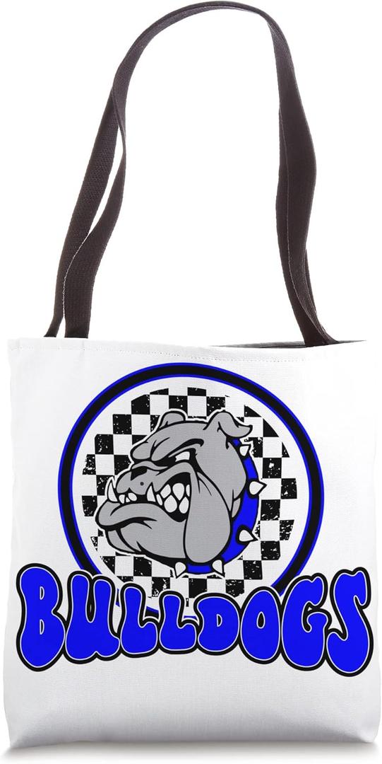 Bulldogs School Spirit Blue Black Retro Tote Bag (16 inches)