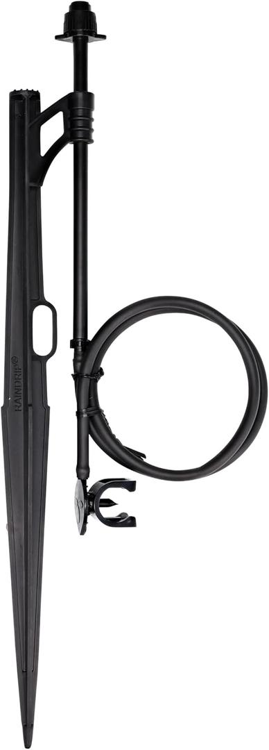 Raindrip A161CPUB Adjustable Flow Bubbler Assembly, Full-Circle Pattern, Fan Spray, 1/4 in. Clamp N Pierce Inlet, Riser, 13 in. Stake, Black, Pack of 1