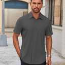 COOFANDY Mens Short Sleeve Shirts Casual Button Down Dress Shirts Summer Untucked Shirt Dark Grey, L