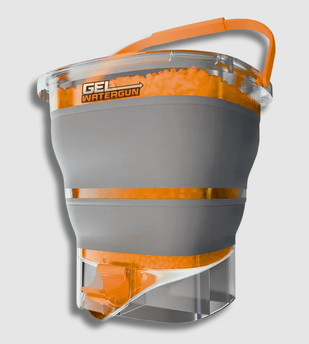 Gel Splatter Round Bucket, Portable Blaster Ammo Depot, Collapsible Blaster Accessories, 10,000+ Bonus, Large Capacity Container & Fast Loading Nozzle, Orange