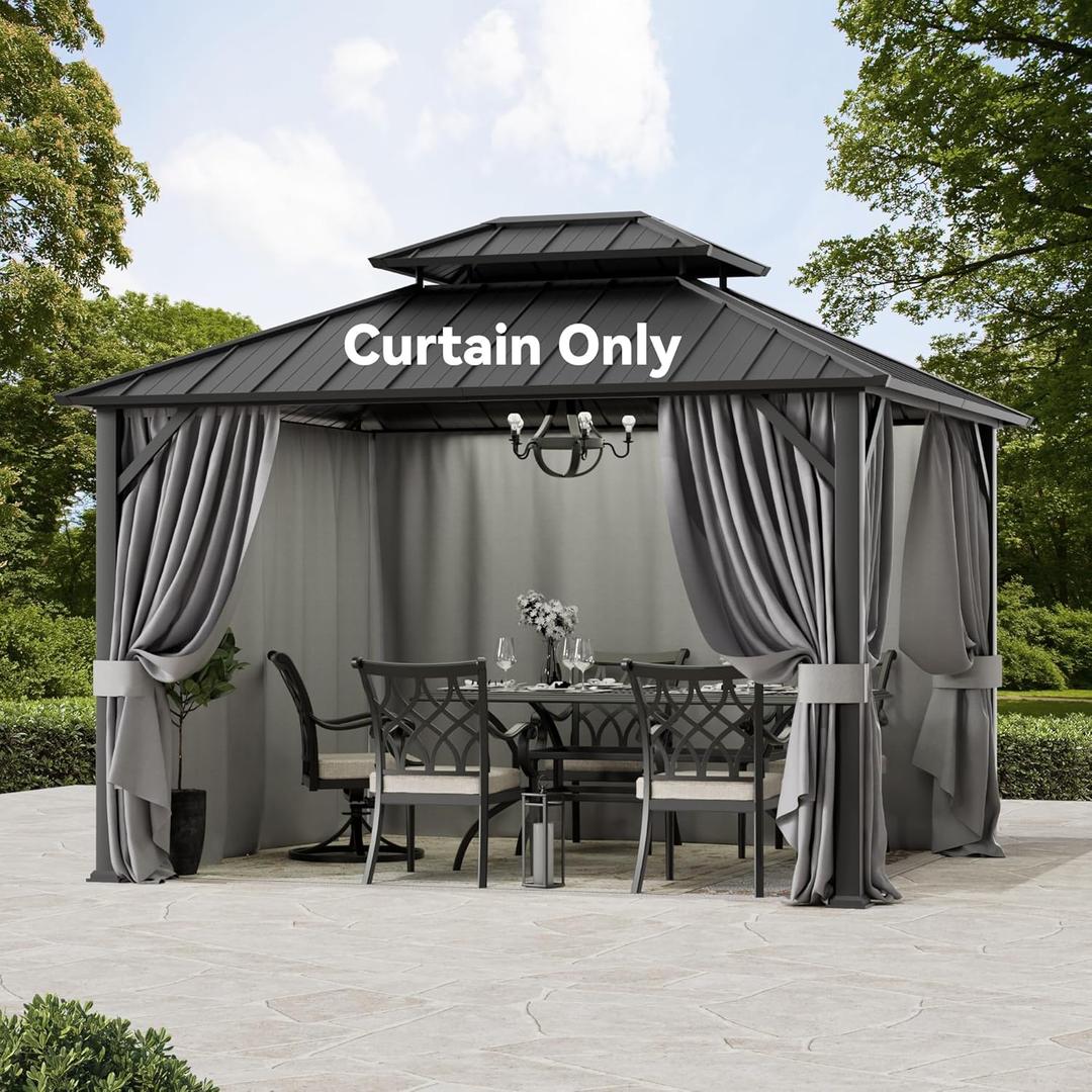 Gazebo Curtain Replacement Universal 4-Panel Sidewalls 10' x 12', Outdoor Gazebo Privacy Curtains with Zipper, Replacement for Patio Canopy, Garden, Backyard, Grey (Curtain Only) (Gray)
