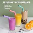 NiHome 6-Pack Extra Wide Reusable Bent Silicone Straws for Boba, Smoothies, Bubble Tea, Bent Straws Eco-Friendly & Colorful for Thick Drinks, Child-Safe, Customizable Length, 2 Brushes Easy Cleaning
