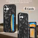 Uppuppy for iPhone 16 Wallet Case - Fits 4 Card Slots, Compatible with MagSafe for Women Aesthetic Durable PU Leather Credit Card Holder Kickstand Phone Cover for Apple 16, Black Butterfly