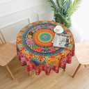 Mandala Bohemian Tablecloth Spring Summer Round Table Cover Washable Table Cloth for Home Kitchen Party Picnic 60 Inch