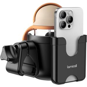 Stroller Cup Holder with Phone Holder - [Upgraded Anti-Slip Grips] [2-in-1] Walker Cup Holder, Wheelchair, Stroller Accessories, Universal Holder for Uppababy, Doona, Nuna, Jogger, Britax, Bugaboo