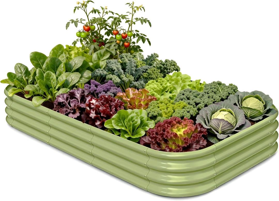 Galvanized Raised Garden Bed 8x4x1 ft, 12" Tall Metal Planter Box for Outdoor Plants, Modular Raised Flower Bed with Rust Resistant Coating for Kitchen Garden, Patio or Backyard - Moss Green