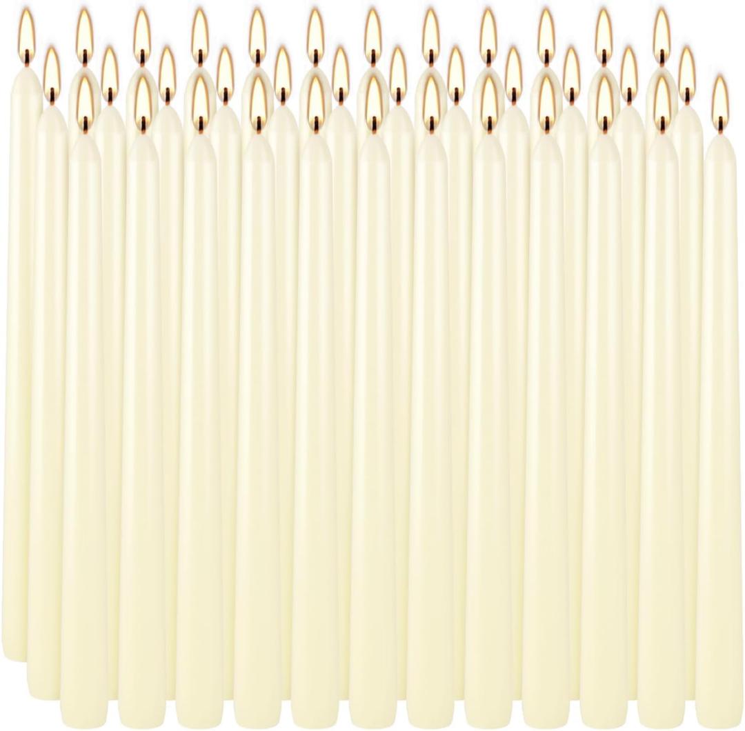 36 Pack Ivory White Taper Candles, 7-8 Hours Burn Time, Unscented, Smokeless and Dripless, 0.8 x 10 Inch Dinner Candle Set for Household, Wedding, Party and Home Dcor Candlesticks