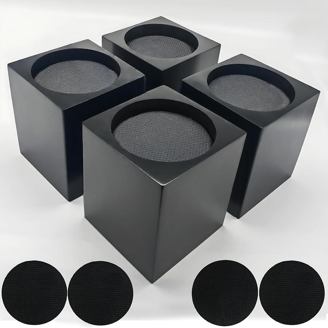 Wood Bed Furniture Risers 4 Inch Heavy Duty Risers, Supports up to 6,000 Lbs, for Sofa Couch Desk Chair Table Base Raising Space, Convenient Store and Cleaning, Pack of 4 Black