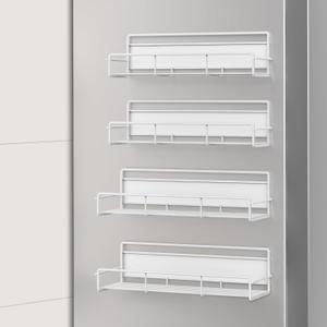 4 Pack Magnetic Spice Rack Organizer for Refrigerator and Microwave Oven, Metal Fridge Shelf for Kitchen, White