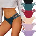 FINETOO Seamless Underwear for Women Cheeky Bikini Panties High Cut V-waist Lace Underwear Women Cute Bikinis 6 Pack, Medium