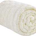 Knitted Weighted Blanket for Adult, No Beads Heavy Blanket 48 x 72'' 15lbs, Breathable Chunky Knit Blanket, Cooling Weighted Blanket for Hot Sleepers, Christmas Home Decor (Ivory White)