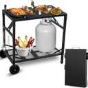 Grill Cart Outdoor with Wheels - Foldable Pizza Oven Stand Table, Portable Dining Cart Table for Outdoor, BBQ, Indoor, Kitchen(Black with Silver Handle)