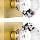 2 Pack Satin Brass Dummy Door Knob Set, Clear Glass Crystal Inactive Interior, Hall and Closet Square Gold, Diamond Shape Kit BS-009