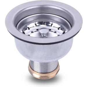 3-1/2 Deep Cup Kitchen Sink Drain Assembly, 304 Stainless Steel Construction With Fixed Post Basket and Long Extended Shank/CAS Approved