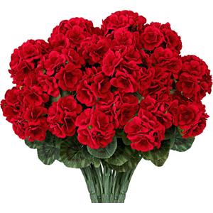 6 PCS 14" Artificial Geranium Flowers for Outdoors, Realistic Artificial Flowers UV Resistant Silk Faux Geraniums for Garden Planter Windowsills Patios Wedding Outdoor Home Decor, Red