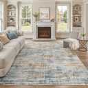 Area Rug for Living Room: 8x10 Washable Neutral Abstract Modern Soft Rugs Non Slip Indoor Floor Stain Resistant Large Carpet for Bedroom Dining Room Office Nursery - Blue Brown