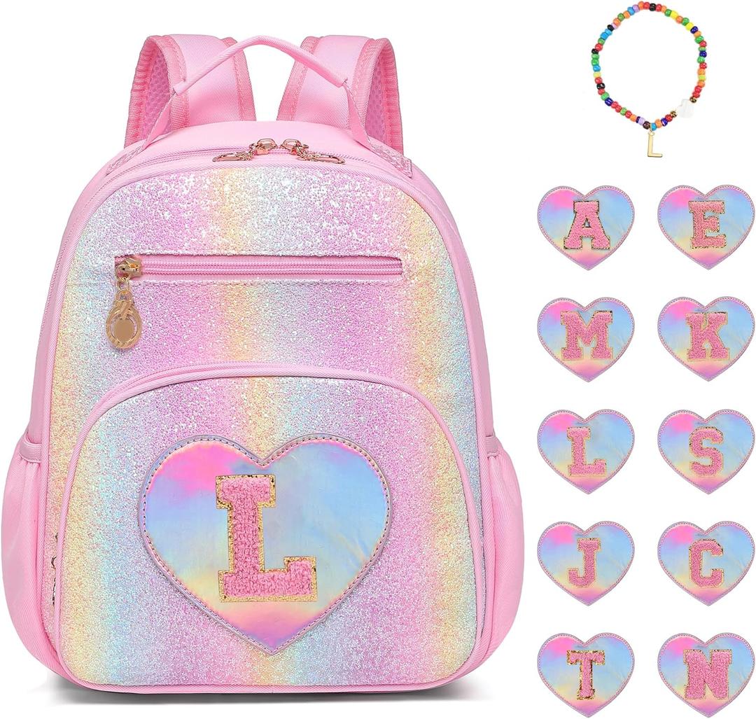 I IHAYNER Kids Glitter Initial Backpack Mini Backpack for Girls Lightweight Toddler Preschool Backpack Girls Personalized Trendy Stuff Gifts Pink L