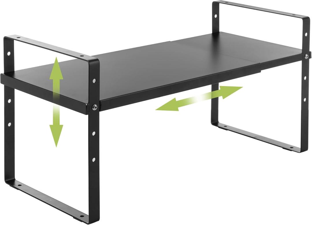 Across-Star Expandable Cabinet Shelf Organizer Rack, Stackable Kitchen Counter Storage Shelves Stand, Adjustable Height Pantry Shelf Spice Rack (Black, 1 Pack) (8.7''D*15.7-25.6''W*9.8''H)