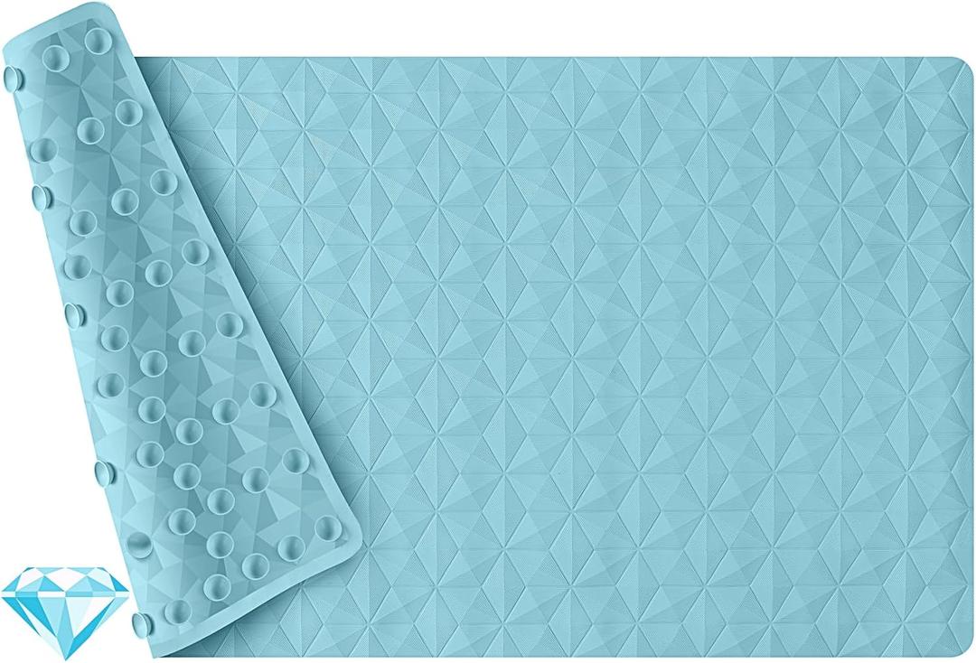 WRISIN Non Slip Bathtub Mat for Bath Tub Shower - Natural Rubber Mat with 241 Suction Cups - Soft Bathroom Safety Mat - Unique Diamond Pattern - Fatigue Relief - Machine Washable - 16  28 Inch (Blue)
