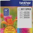 Brother Genuine LC30113PKS 3-Pack Standard Yield Color Ink Cartridges, Page Yield Up to 200 Pages/Cartridge Includes Cyan, Magenta and Yellow, LC3011