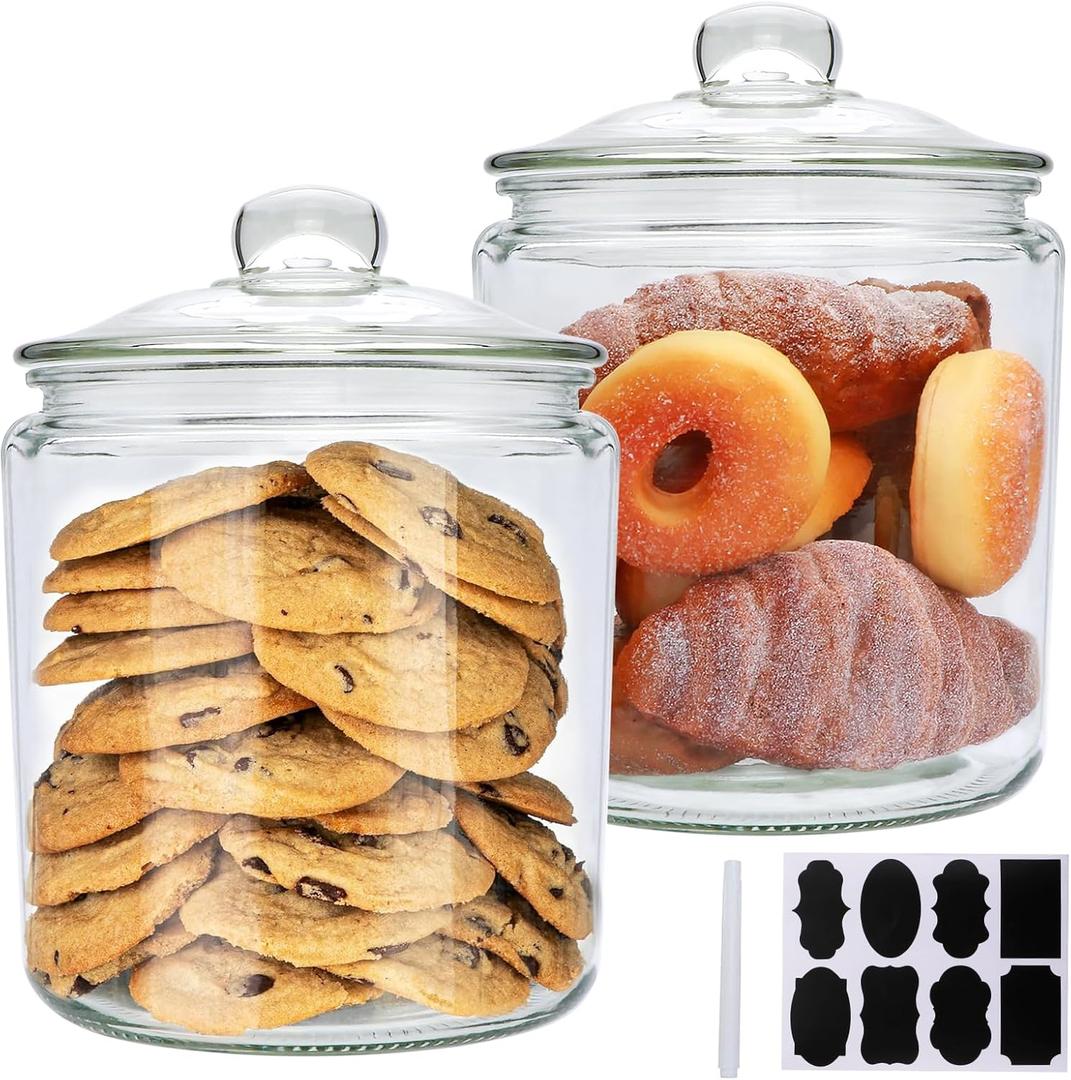 Accguan 1-Gallon Food Storage Containers,Glass Cookie Jar with Lid,Glass Jars for Bath Salts,Flour,Spices,Halloween Candy,Detergent,Kitchen Storage,Holiday Decoration Jars,DIY Gifts,2pcs