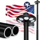 Flag Pole for Outside House 10 Gauge 120 MPH, Flag Pole Kit Light Solar Powered, Heavy Duty Flagpole Hardware 3mm Thick for Outside House, 25FT Black with 1 Flag