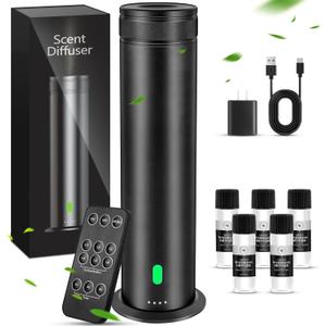 Waterless Scent Diffuser Starter Kit - Suitable for Home and Hotel Series Air Diffuser, 800 Square Inches of Coverage, 5 Kinds of Scented Essential Oils, Remote Control (Black)