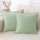 decorUhome Chenille Soft Throw Pillow Covers 20x20 Set of 2, Farmhouse Velvet Pillow Covers, Decorative Square Pillow Covers with Stitched Edge for Couch Sofa Bed, Sage Green