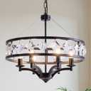 Modern 19.88in Crystal Chandelier,6-Light Large Black Pendant Light | 59" Adjustable Hanging Chain, Round Industrial Chandelier for Dining Room, Kitchen Island, Entryway