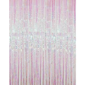 GOER 3.2 ft x 9.8 ft Metallic Tinsel Foil Fringe Curtains Party Photo Backdrop Party Streamers for Birthday,Graduation,New Year Eve Decorations Wedding Decor (4 Packs,Iridescent) (Multicolor)