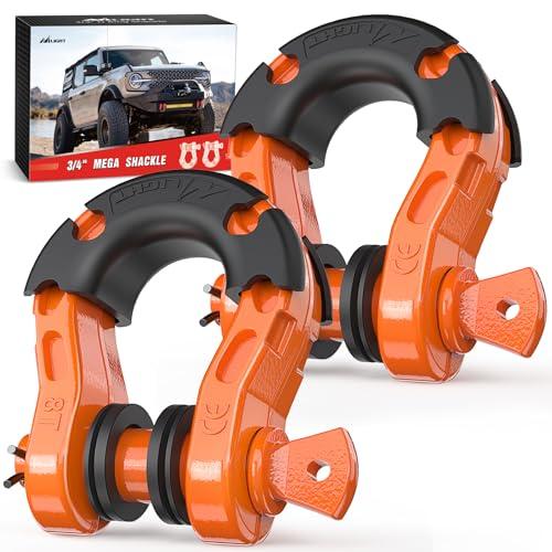 Nilight 2 Pack 3/4" Mega D-Ring Shackle with 7/8" Screw Pin 68,000LBS Break Strength, Heavy Duty Off Road Recovery Shackle for Use with Tow Strap, Winch, Off-Road Jeep Truck Vehicle, Orange