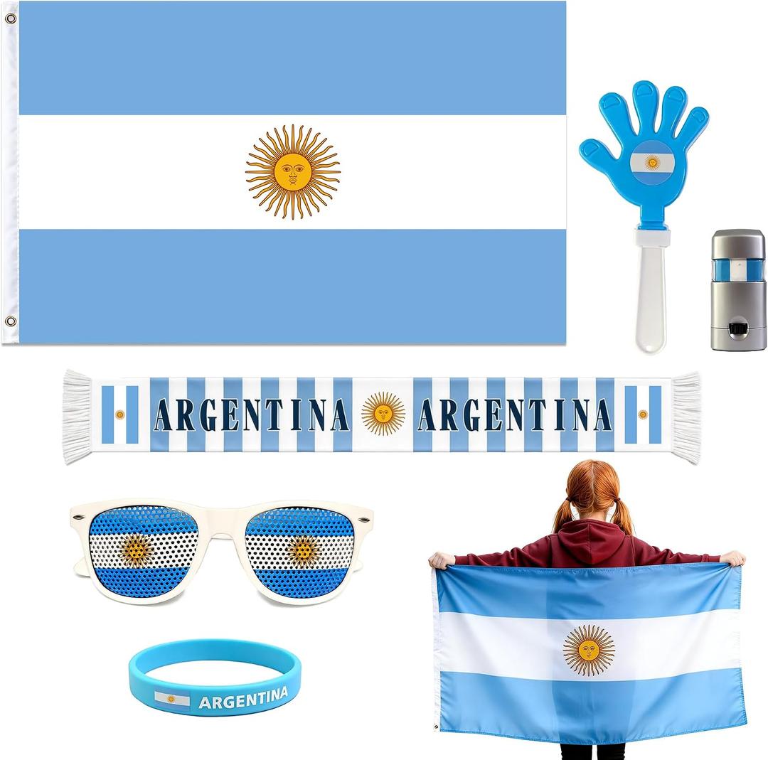 Argentina Soccer Fan Cheering Kit, 6 Pcs Patriotic Game Day Accessories. | Patriotic soccer cheering kit, fan accessories for game day, tailgate & watch party.