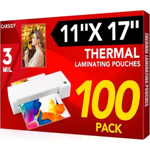 CAREGY 100 Pack Laminating Sheets, Hold 11 x 17 Inch Sheet, 3 Mil Clear Thermal Laminating Pouches 11.5 x 17.5 Inch Lamination Sheet Paper for Laminator, Round Corner