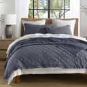 HORIMOTE HOME 100% Linen Front/100% Cotton Back Quilt Set Queen Size, Steel Blue PreWashed European Flax Linen Quilt, Diamond Stitch Bedspread Coverlet Bedding Set 3Piece for All Seasons