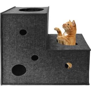 Homegroove Cat Tunnel for Indoor Cats, Large Felt L-Shape Cat Play Tunnels, Interactive Cat Tunnel Bed, DIY Peekaboo Cat Toy with Interactive Peek Holes for Cats(Grey, L-Shape)