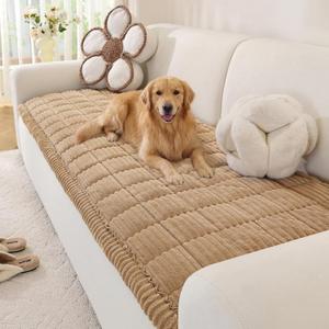OstepDecor Washable Couch Cover for Dogs, Thick Pet Friendly Sofa Covers, Soft Couch Protector, Paw Cart Sofa Slipcovers, Cushion Protector for Leather, Sectional, Loveseat (27.6" x 47.2", Khaki)