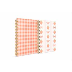 2 Pcs Pink Strawberry Bow Spiral Notebook, Cute Preppy Spiral Journal Notebook for Women Friend Girls, 160 Pages Trendy Hardcover Journaling Notebooks for Home Office Writing Aesthetic Notebooks