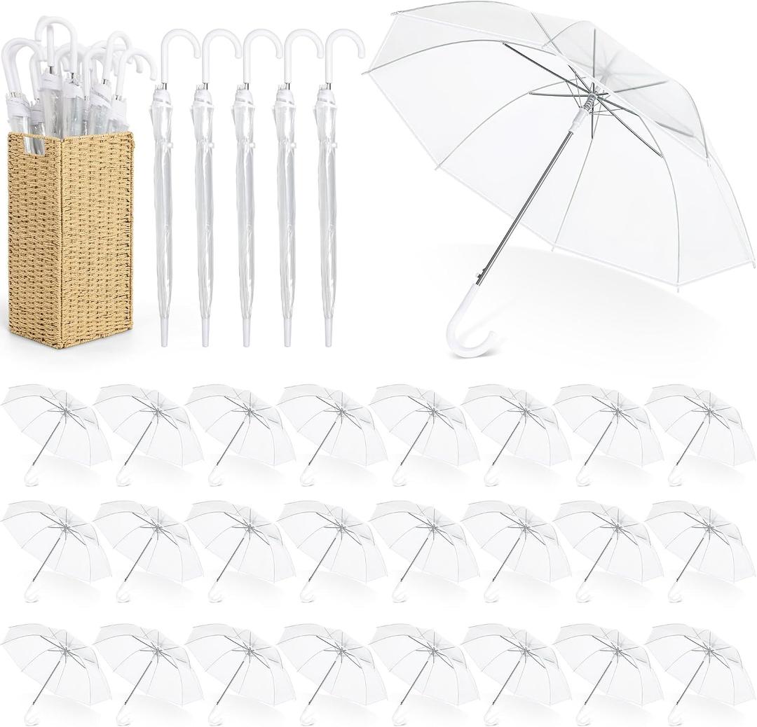 Aodaer Clear Wedding Umbrella with Foldable Storage Box Transparent Auto Open Stick Umbrellas Windproof Large Canopy Umbrella with J Hook Handle for Outdoor Activities, Wedding Photography