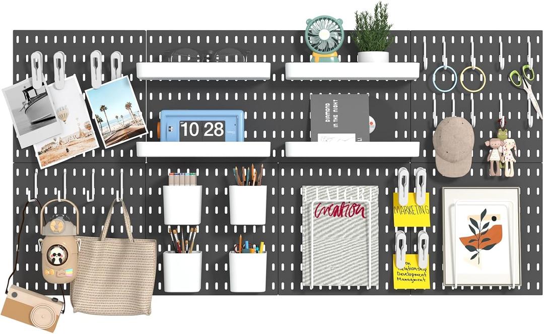 8-Pack 22"x44" Plastic Pegboard Panels Durable Modular Organizer Boards for Wall Storage, Garage, Workshop & Craft Room  Lightweight & Easy to Install (Black)