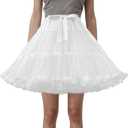 LJXploreMax Women's Tutu Elastic Waist Petticoat Tulle Puffy Skirt Princess Ballet Dance Pettiskirts Dress Party Underskirt (White)