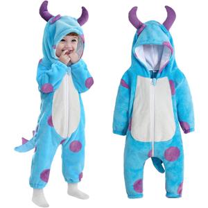 Toddler Blue Monster Costume: Hooded Halloween Animal Onesie - Cute Fuzzy Warm Fall Winter Blue Monster Outfit (6-12 Months)